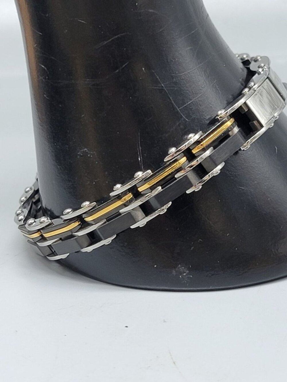 Inox Mens Reversible Stainless Steel Bracelet Gold or Silver & Black Size 7.5" - Picture 11 of 13